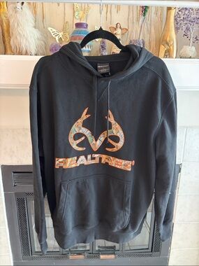 Realtree Black Pullover Hoodie with Orange Camo Logo